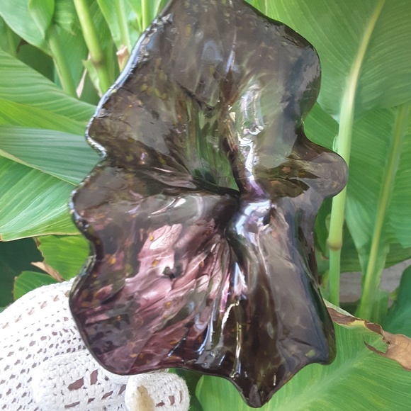 Deep Dark Purple Blown Glass Flower Sculpture USA - Picture 10 of 10